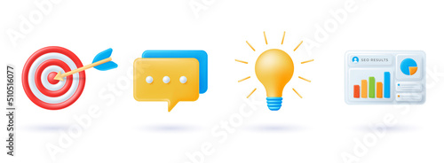 set of arrow,message,lightbulb and seo icon design