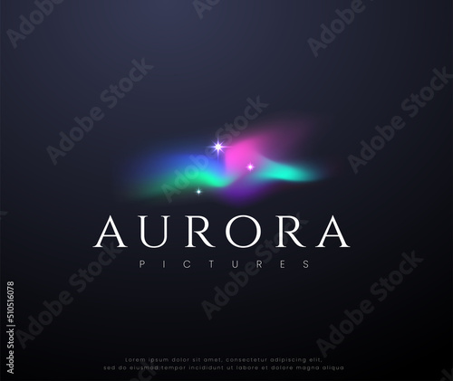 aurora with colorful glowing stars logo design