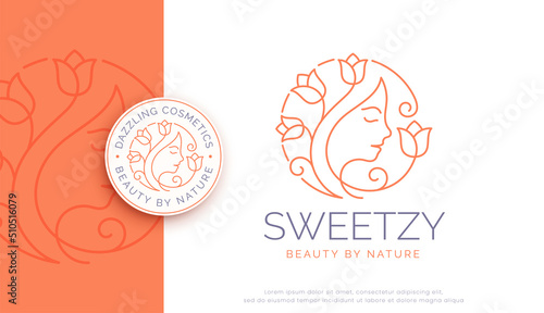 beauty salon woman with flower logo design