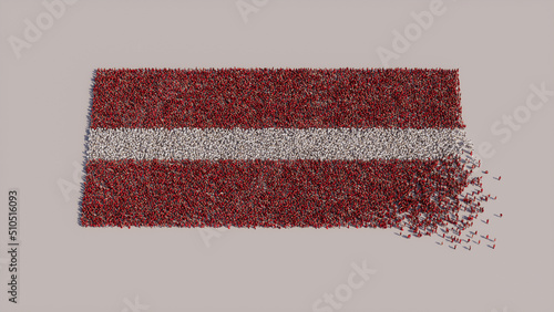 A Crowd of People congregating to form the Flag of Latvia. Latvian Banner on White.
