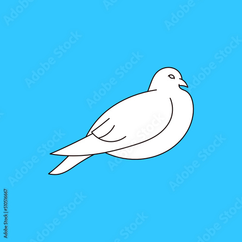 white dove line art illustration on blue background. Beautiful pigeons faith and love symbol.