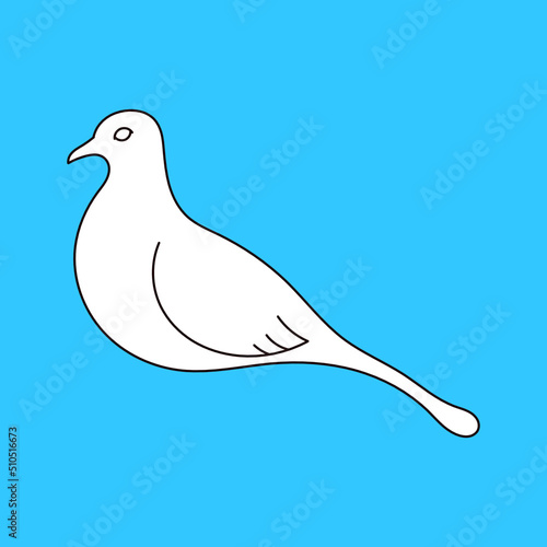 white dove line art illustration on blue background. Beautiful pigeons faith and love symbol.