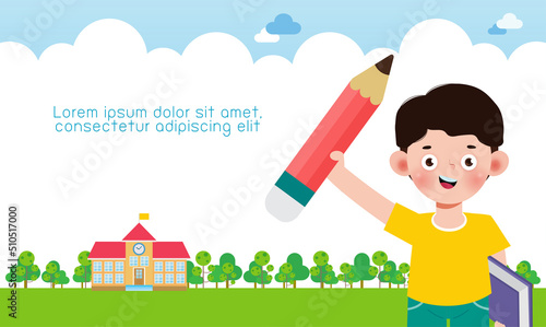 back to school with school kids education concept, cartoon happy children background banner Template for advertising brochure, your text, child and frame isolated Vector Illustration