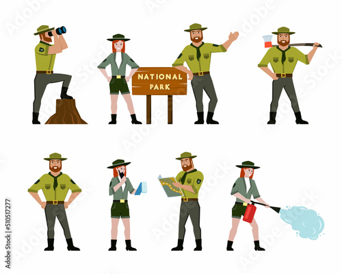 kids scout. adventure little characters hiking kids with adult teachers tourists vector illustration