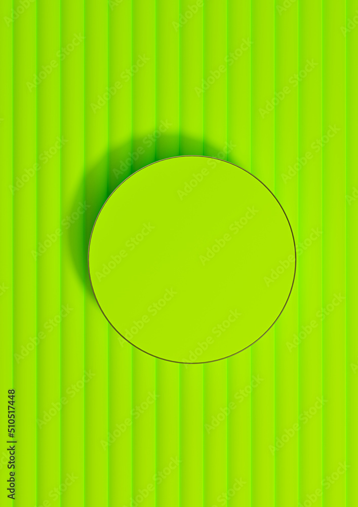 Bright, neon green 3D rendering of top view flat lay product display cylinder podium or stand product photography background or wallpaper, minimal, simple, luxury backdrop with golden line Bright, neon green 3D rendering of top view flat lay product display cylinder podium or stand product photography background or wallpaper, minimal, simple, luxury backdrop with golden line