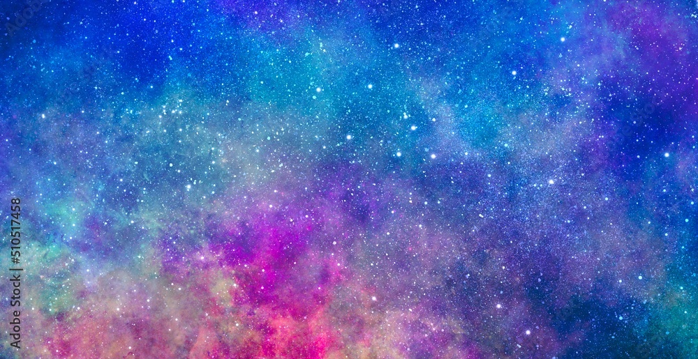色鮮やかな 宇宙 星空 天の川 手描き背景素材
