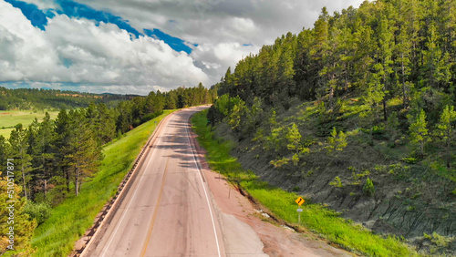 Aerial view of Devils Tower surrounding countryside in summer season  Wyoming