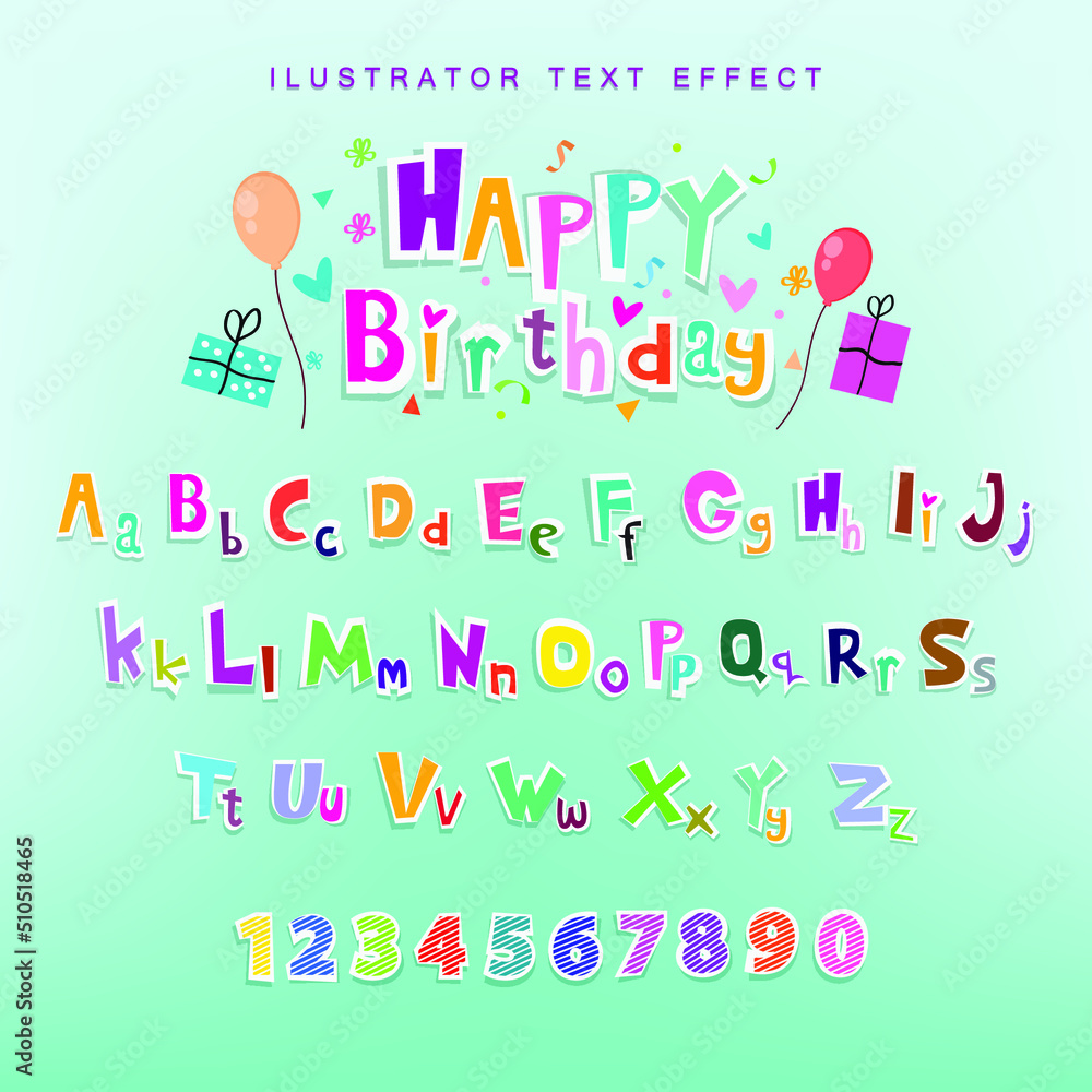 single letter and number alphabet vector text effect illustrator with cool style effect