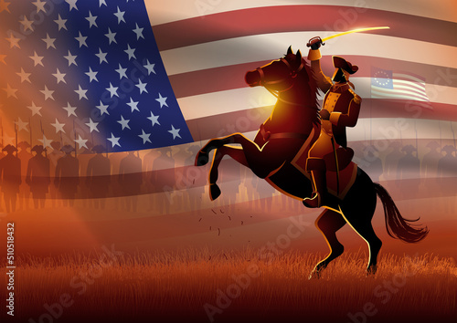 General leading his army on battlefield in the American revolutionary war Fototapet