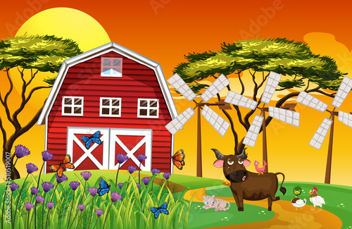 Animals in farm landscape