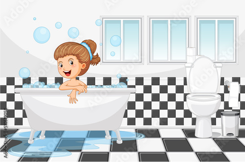 Happy girl taking a bath
