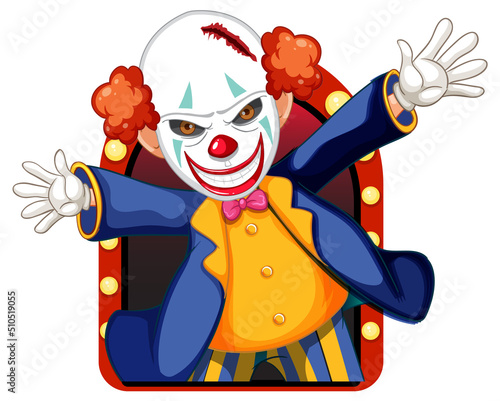 Scary clown smiling cartoon character