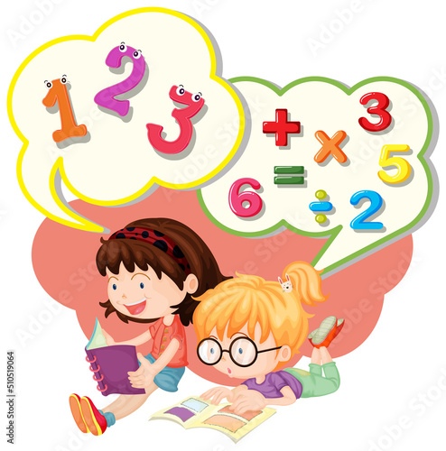 Speech bubble design with two girls reading