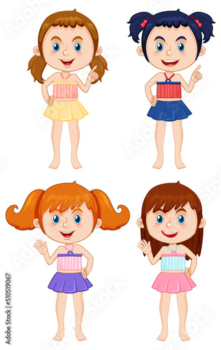 Cute girl cheerleader cartoon character on white background