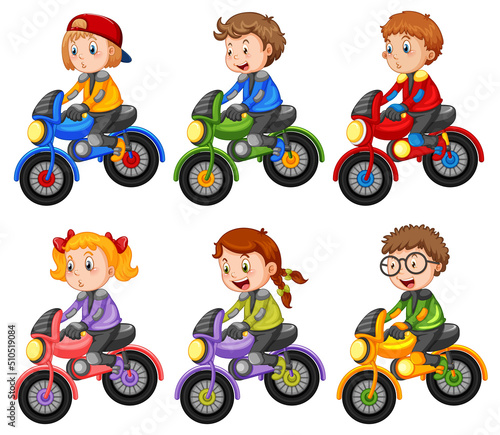 Set of motorbike racing cartoon character