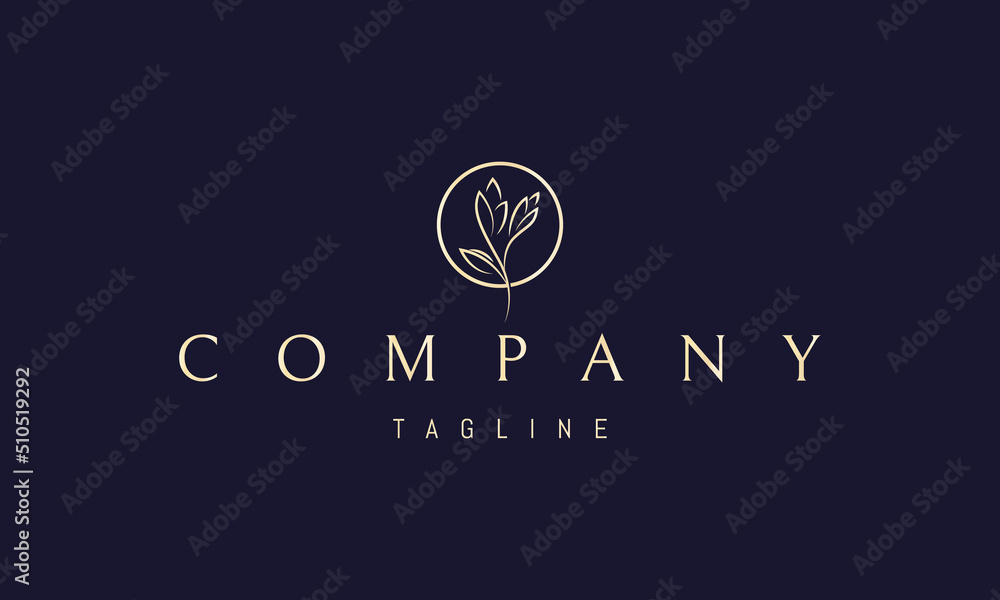 Vector golden logo on which an abstract image of a bouquet of wild flowers in a circle. Vector golden logo on which an abstract image of a bouquet of wild flowers in a circle.