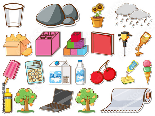 Sticker set of mixed daily objects
