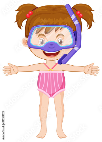 Cute girl cartoon character wearing swimming suit