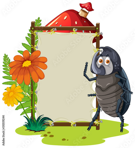 Sign board with beetle on white background