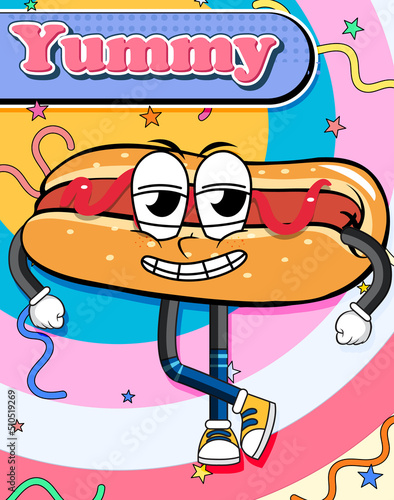Funny hotdog cartoon character