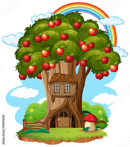 Apple tree house in cartoon style