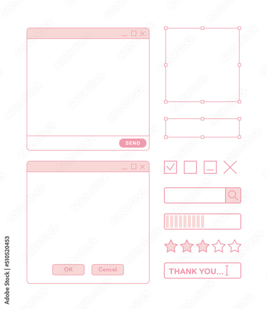 Web, app, browser, social media and internet related source and frame graphic set.