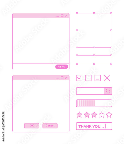 Web, app, browser, social media and internet related source and frame graphic set.