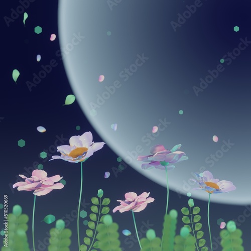 flowers on the background of the moon - 3d render illustration