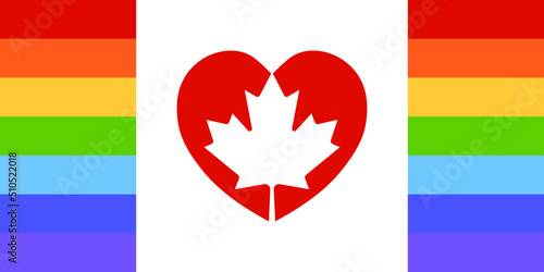 Canadian Pride Flag with red love. Made in Canada. Vector illustration.