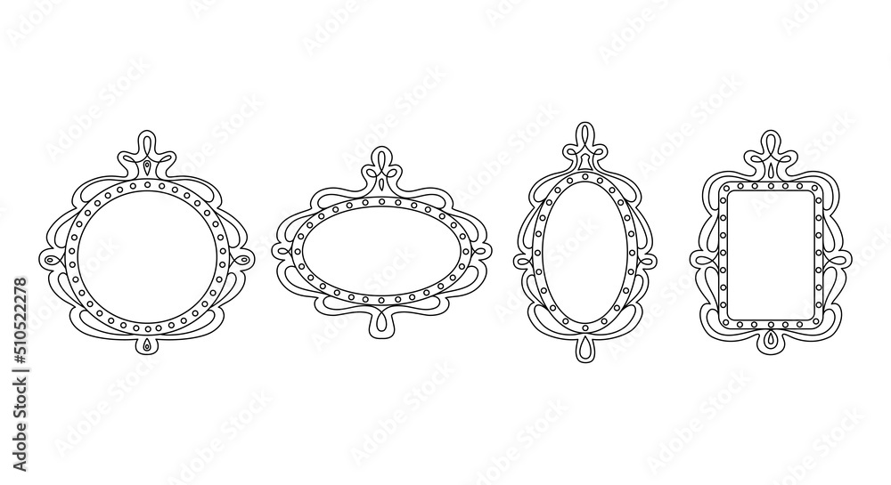 Vetor de Princess frame set. Royal mirror frame and majestic prince ...