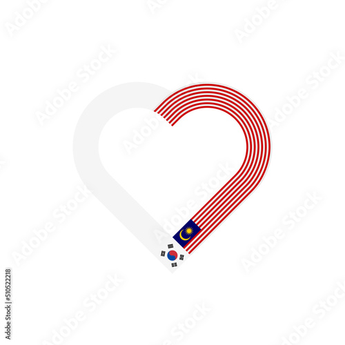 unity concept. heart ribbon icon of south korea and malaysia flags. vector illustration isolated on white background