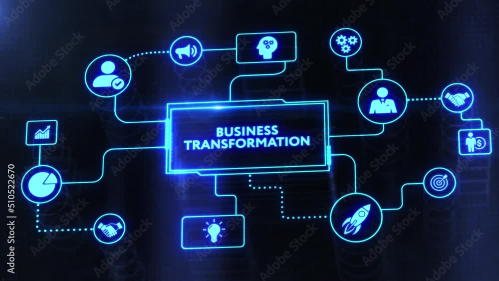 The concept of business, technology, the Internet and the network. virtual screen of the future and sees the inscription: Business transformation The concept of business, technology, the Internet and the network. virtual screen of the future and sees the inscription: Business transformation