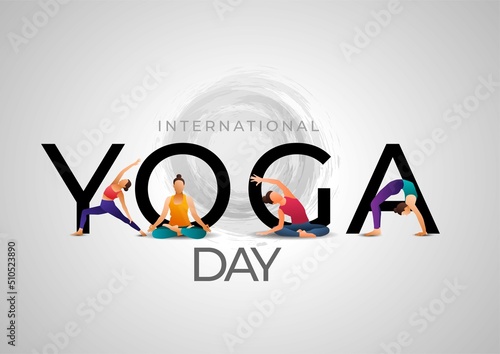 international yoga day. yoga body posture. group of Woman practicing yoga. vector illustration design