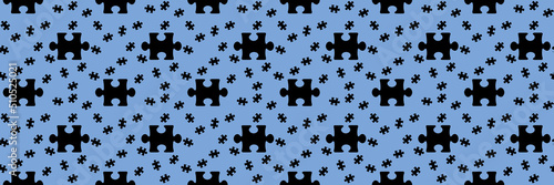 Fototapeta Naklejka Na Ścianę i Meble -  pattern. Image of black puzzle elements on pastel blue blue backgrounds. riddle. Template for application to surface. Banner for insertion into site. 3D image. 3D rendering.