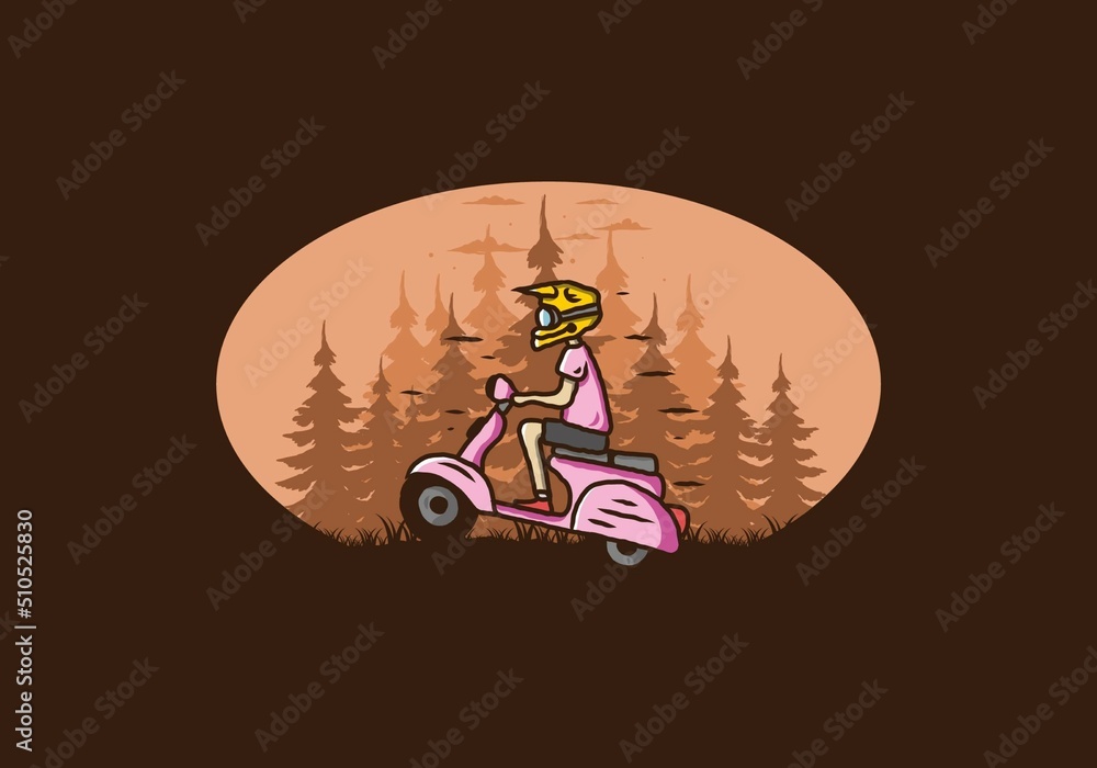 Fototapeta premium Standing scooter in the forest illustration