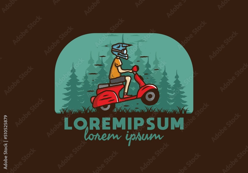 Standing scooter in the forest illustration Standing scooter in the forest illustration