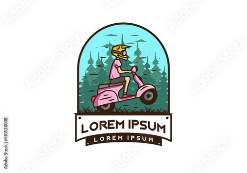 Standing scooter in the forest illustration