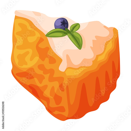 Cut Piece of Baked Pie with Sweet Creamy Filling and Shortcrust Pastry Vector Illustration