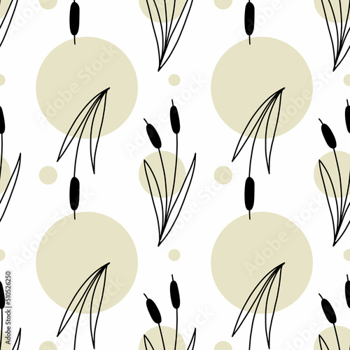 Seamless pattern for sewing clothes and printing on fabric. Herbs and plants.Doodle style reed.