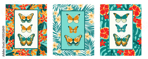 3 posters with tropical flowers