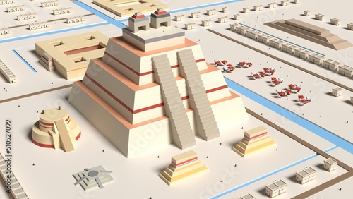 tenochtitlan 3d representation of the aztec civilization, can be used to  promote archeology and tourism of the pre-columbian region of mesoamerica from mexico photo