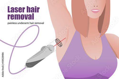 Hair removal vertical banners with laser epilator smooth female armpits and place for description text realistic vector illustration