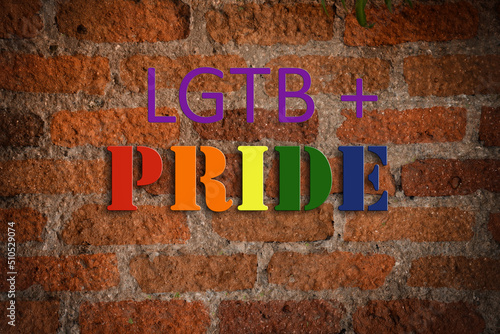 lgtb community pride text on aged brick wall