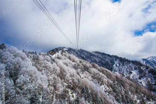 Rope way of Shin-Hotaka at Japan Alps.