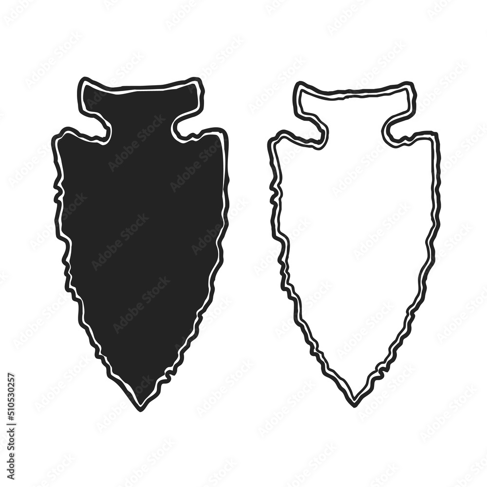 Illustration of stone arrow head. Design element for poster, card