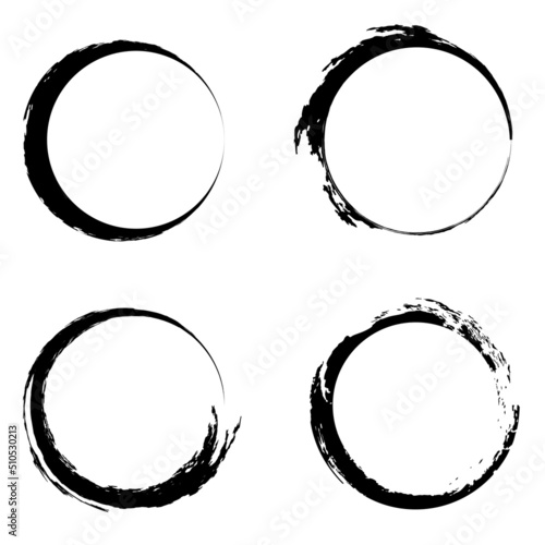 Set of grunge round frames. Trendy design with brush strokes. Isolated on white background. Vector.