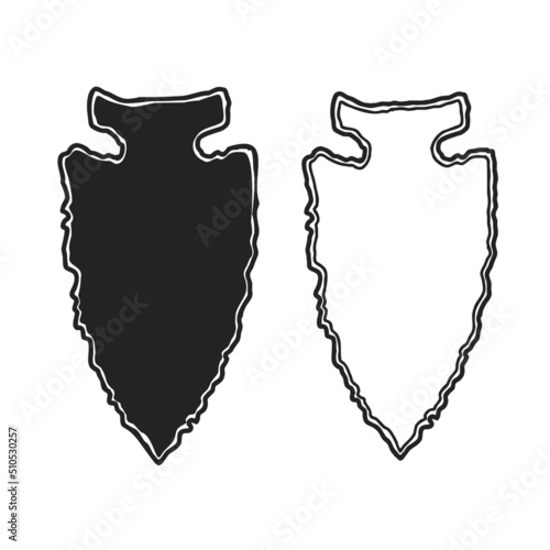 Illustration of stone arrow head. Design element for poster, card, banner, emblem, sign. Vector illustration