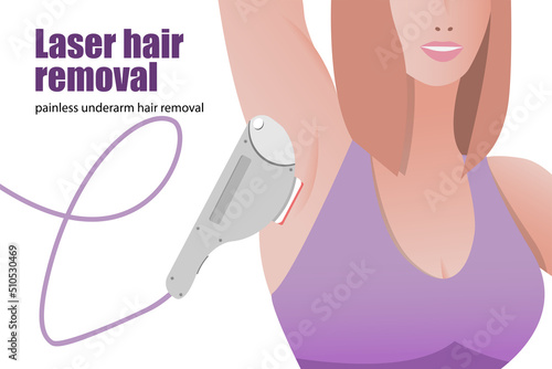 Hair removal vertical banners with laser epilator smooth female armpits and place for description text realistic vector illustration