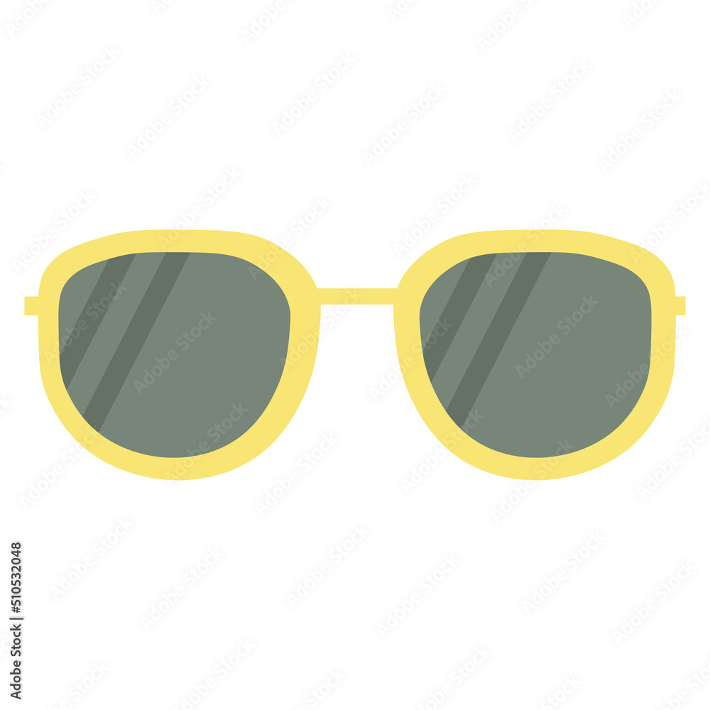 Sunglasses with yellow frames and green lenses. Yellow glasses. Vector illustration in flat style