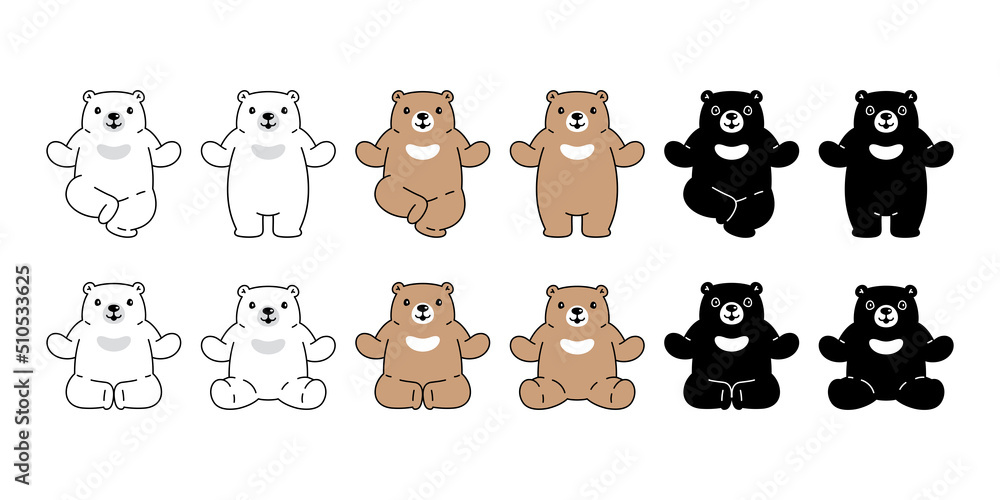 Obraz premium Bear vector polar bear icon logo teddy character cartoon symbol doodle animal illustration design isolated